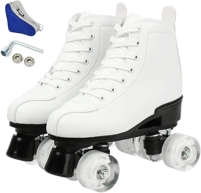 magnitt 女式溜冰鞋,双排溜冰鞋可调节皮革高帮溜冰鞋完美室内室外