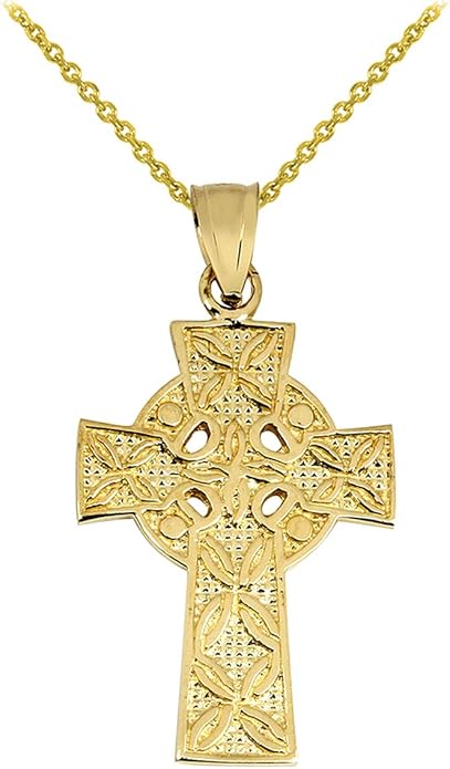 纯14k 黄金爱尔兰凯尔特十字架三位一体吊坠项链 : 亚马逊中国: 珠宝