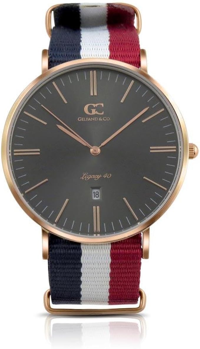 男式极简主义手表红色/白色/蓝色北约哈里森40毫米银色灰色金属表盘