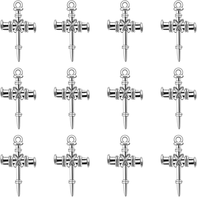 40 件钉十字架挂坠宗教基督教耶稣耶稣耶稣耶稣耶稣十字架吊坠双面古董银合金吊坠diy 珠宝制作项链手链耳环首饰配件 亚马逊中国 玩具