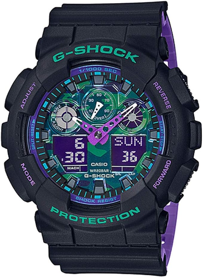casio 卡西欧 g-shock ga100bl-1a 黑色和紫色树脂手表