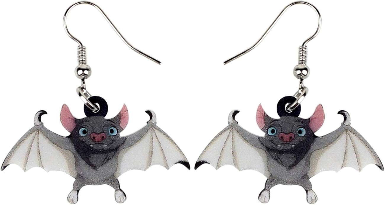 duowei亚克力万圣节飞行灰色蝙蝠耳环可爱动漫动物吊坠适合女士青少年
