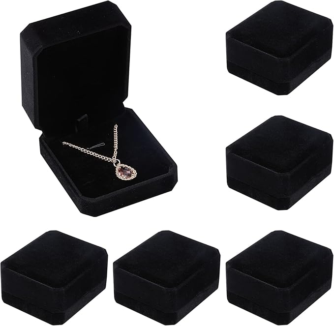 pandahall 6 件天鹅绒项链盒黑色珠宝收纳盒,适合订婚婚礼纪念日母亲