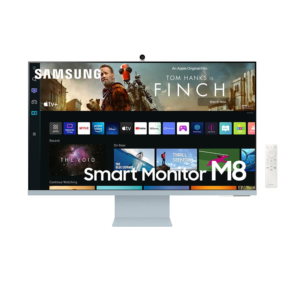 Samsung M8 Series inch 4K Ultra HD smart monitor and streaming TV with ultra-thin fitted webcam for PC experience,Netflix,HBO,Prime VOD, etc.,Apple Airplay,WiFi,BT, built-in speaker,0 blue, blue
