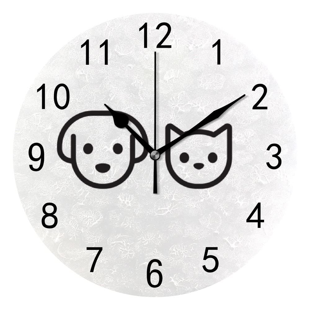 BVOGOS Wall Clock Silent no ticking Battery powered Modern clock Decorated Bedroom Living Room Bathroom Kitchen Round Clock (9.8 ", cat/dog)