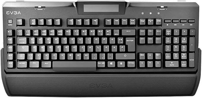 evga z10 游戏键盘,红色背光 led,机械棕色开关,板载 lcd 显示屏,宏