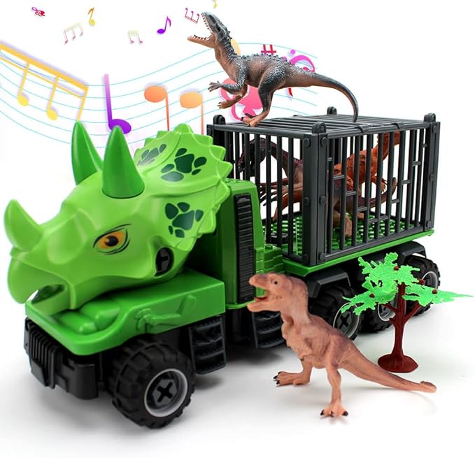 hanmun 恐龙汽车卡车玩具,运输车套装