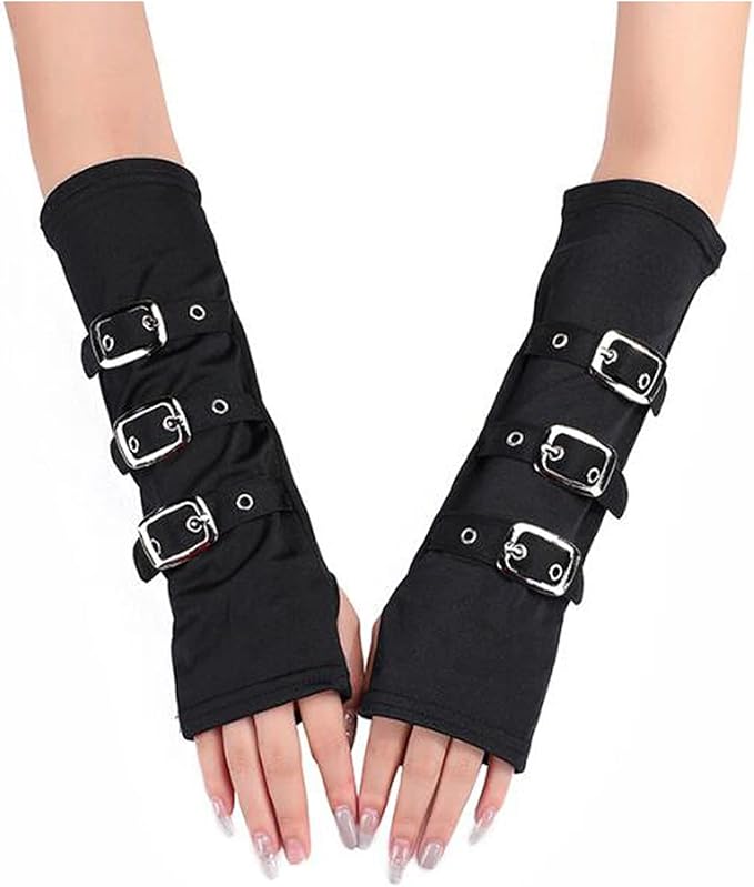 bomjjor 女式无指手套时尚简约搭扣薄款长手套黑色