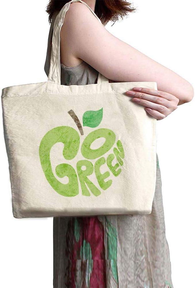 大号棉质可重复使用购物袋 go green apple 重型帆布手提袋