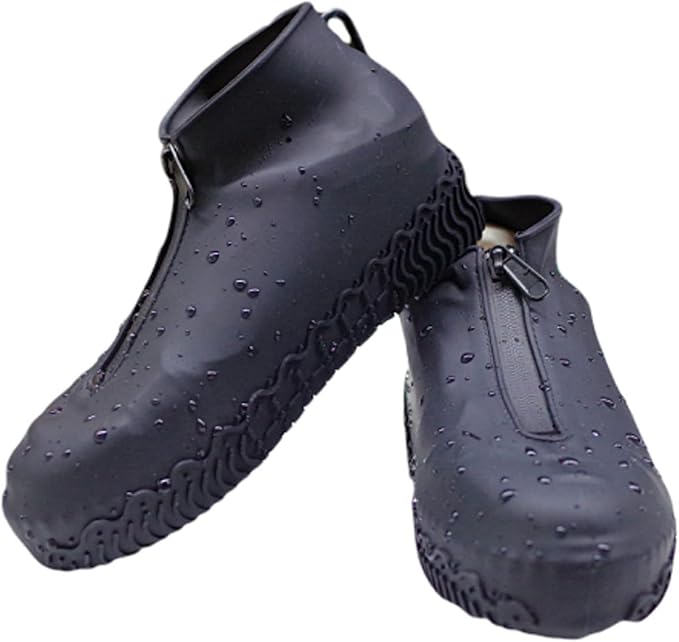 esenlong 1 对防水鞋套可重复使用折叠防滑硅胶雨鞋套,带拉链户外鞋套