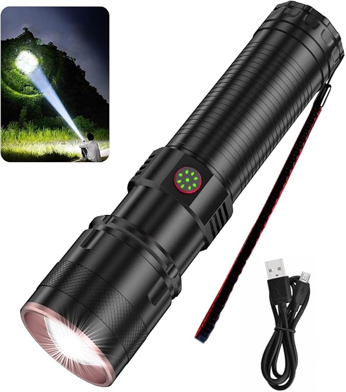 gearmatte led 手电筒高流明,usb 可充电手电筒带电池,可缩放,4 种