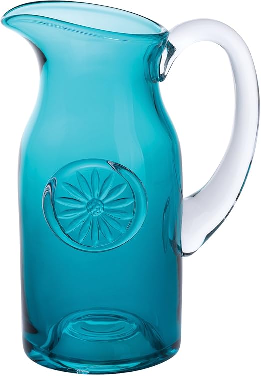 dartington 水晶雏菊/蓝绿色修身花朵图案水壶,多色