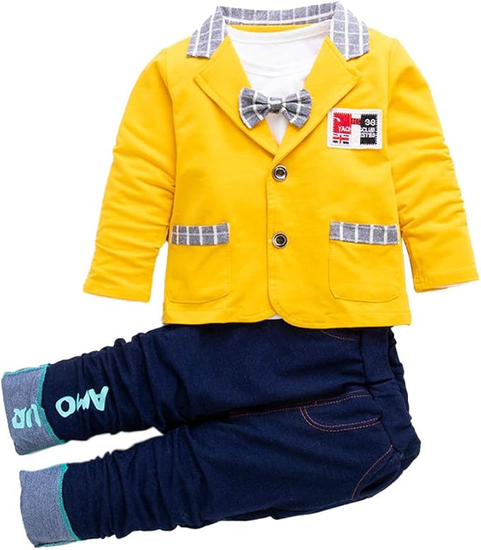 hopscotch 男婴涤棉纯色外套带蝴蝶结 t 恤和裤子套装