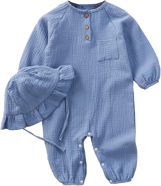 男女皆宜的婴儿连衫裤纯*棉连体衣纯色连体裤,适合新生儿