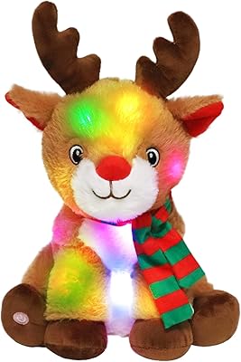 easfan 圣诞驯鹿 led 填充动物发光麋鹿毛绒玩具,带彩色夜灯夜光生日