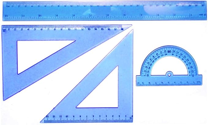 48 厘米尺,三角尺,量角器透明直尺数学尺套装 蓝色