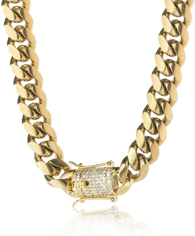 tripod jewelry 14k 镀金迈阿密古巴链手链带钻石扣环 8 毫米,10 毫米