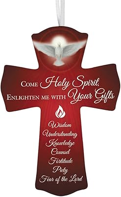 confirmation gift come holy spirit 木质十字架带白色丝带挂钩,15.