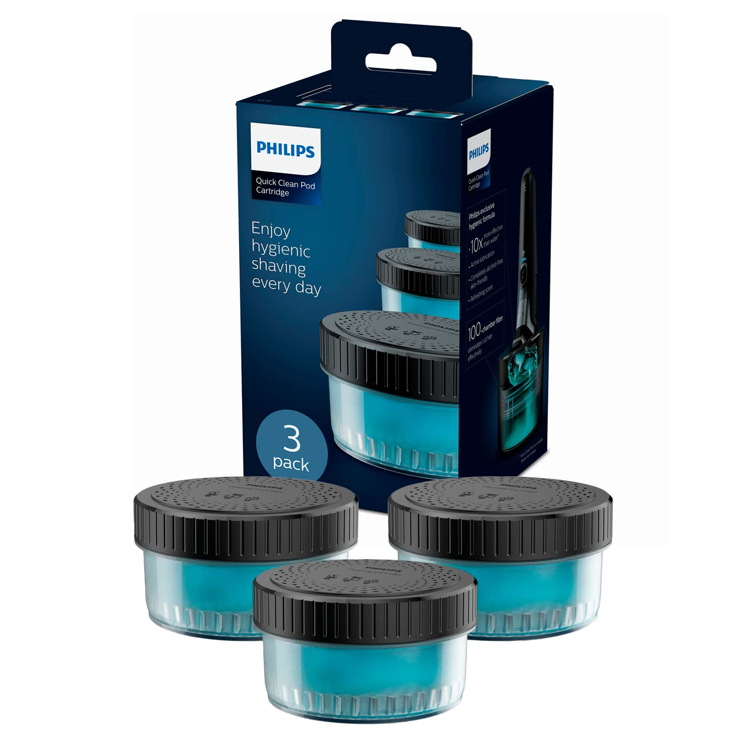 Philips Electric Shaver Cleaning Bin Replacement cleaning solution, 3-pack, up to 9 months of sanitary shaving, compatible with Quick Clean Pod - CC13/50