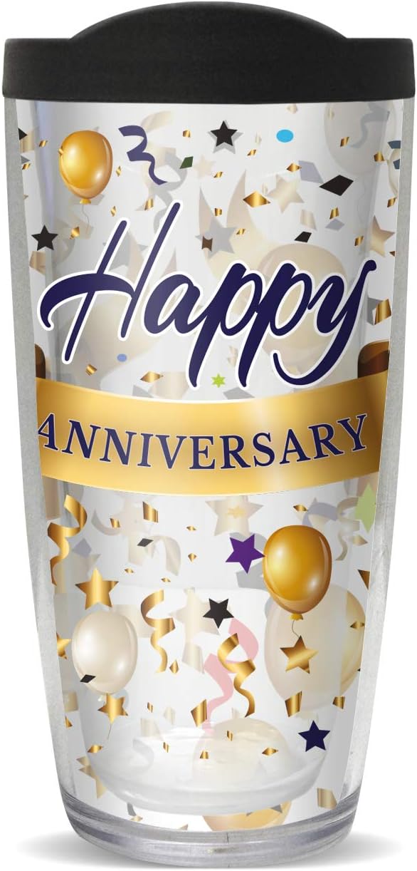 happy anniversary 16盎司(约453.6毫升)隔热旅行杯,黑色盖子 : 亚马