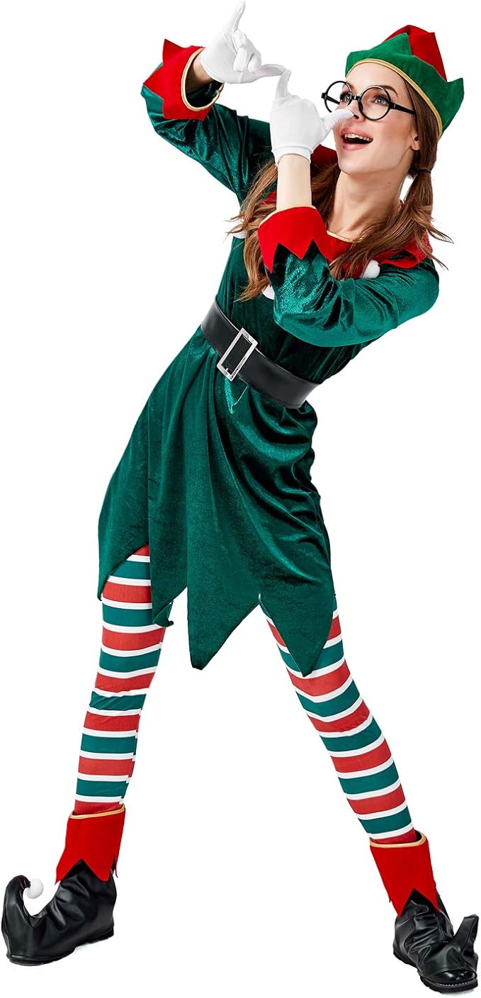 Charmant House 女式圣诞精灵服装 成人圣诞老人助手服装7 件套 Medium Charming House 服饰箱包 亚马逊中国