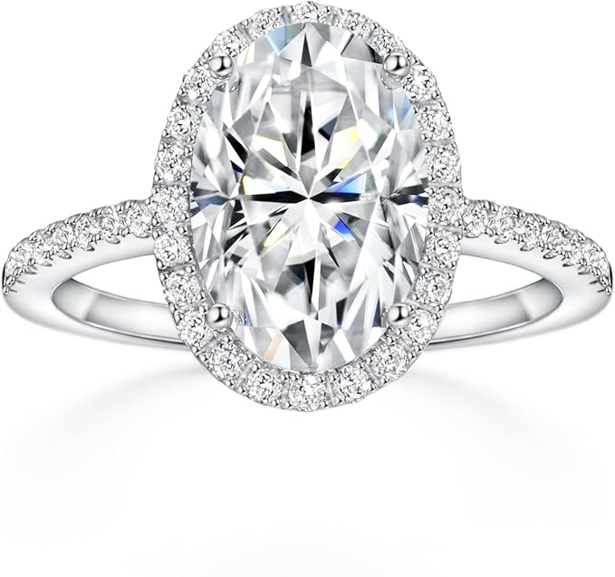 5 克拉椭圆形切割莫桑石钻石光环订婚戒指 d 色 vvs 钻石戒指新娘婚戒