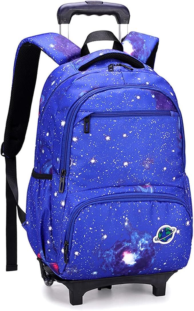 vidoscla 神秘星空印花拉杆背包小学生手推车包小学书包带轮子