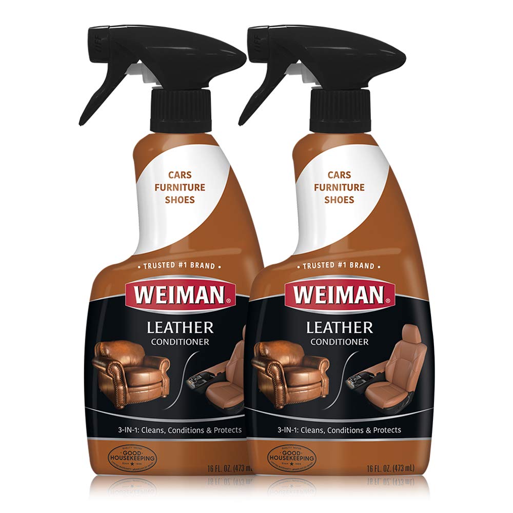 Weiman Leather Cleaner and Conditioner - 16 oz - 2 packs - for sofa chairs, purses, shoes, saddle belts, jackets, car seats and more