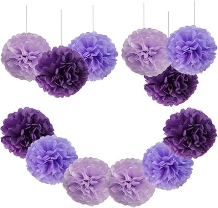Jing Rise Tissue Pom Poms 纸花套装适合宝宝派对生日婚礼派对办公室工作室商店窗户装饰12pcs Purple Mixed Jrtp001 亚马逊中国 办公用品