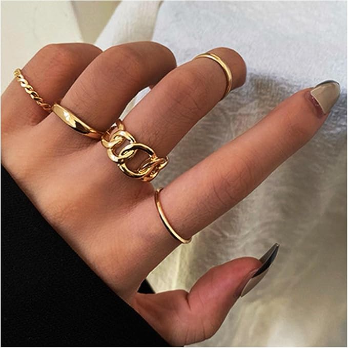 dervivea 波西米亚风古巴链开口戒指扭指节中环金色普通戒指复古可