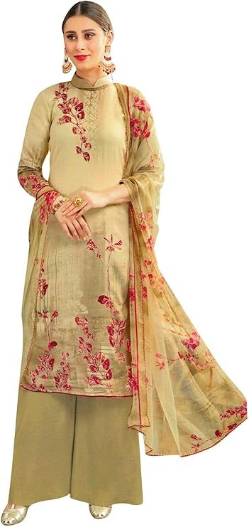 柔软草坪棉印花刺绣沙丽克米兹套装雪纺印花杜帕塔(3