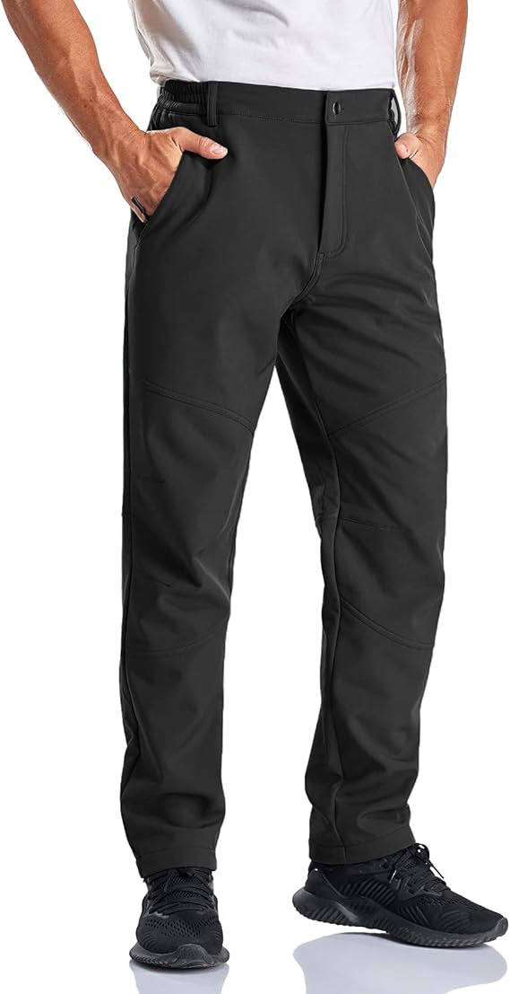 男式防水徒步抓绒内衬裤子,软壳防风滑雪滑雪板隔热冬季户外裤