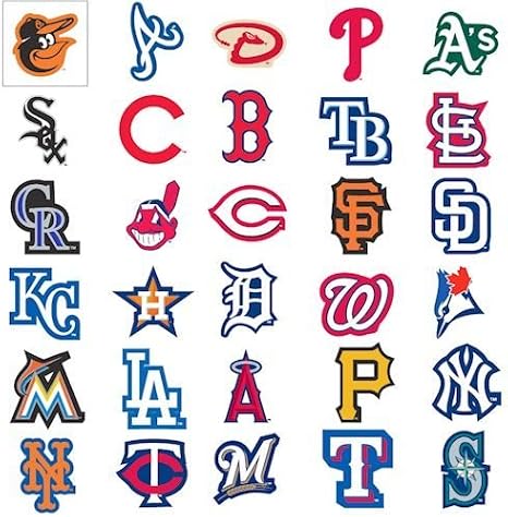 MLB 美国职棒大联盟棒球队标志贴纸一套 30 个球队 4 英寸 X 3 英寸 尺寸 : 亚马逊中国: 运动户外休闲