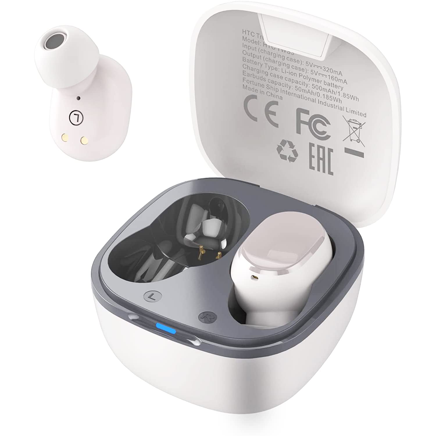 HTC True Wireless Earbuds 2 Bluetooth 5.1 with USB-C charging case,32 hours playback time, built-in microphone, touch control Wireless earbuds - white