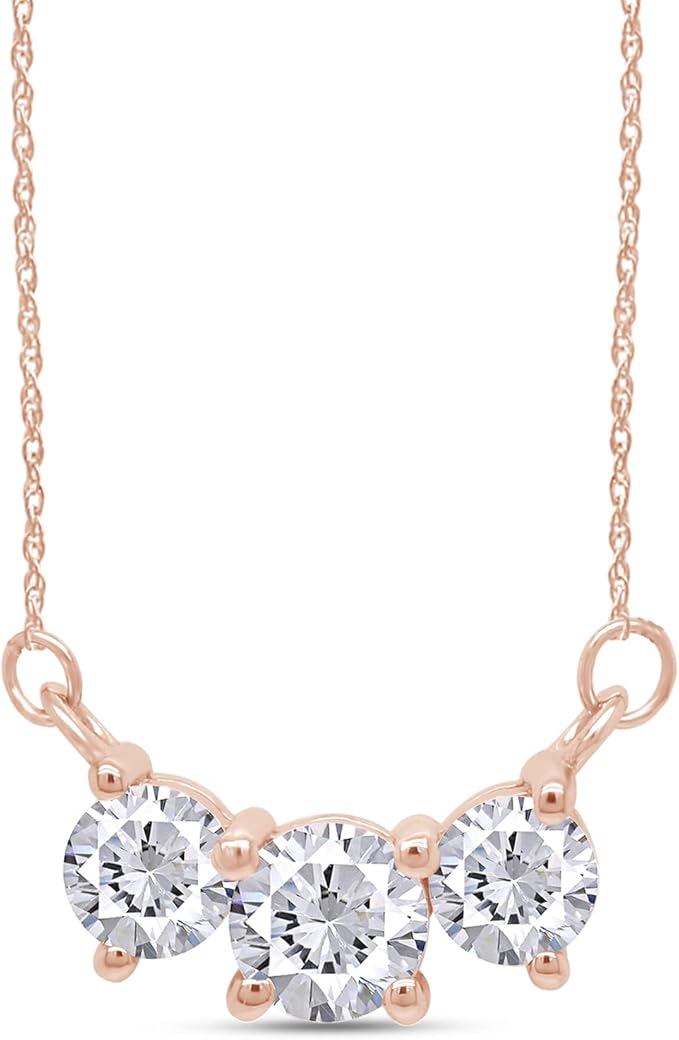 savearthdiamonds三颗宝石风格圆形切割实验室制造的莫桑石钻石吊坠