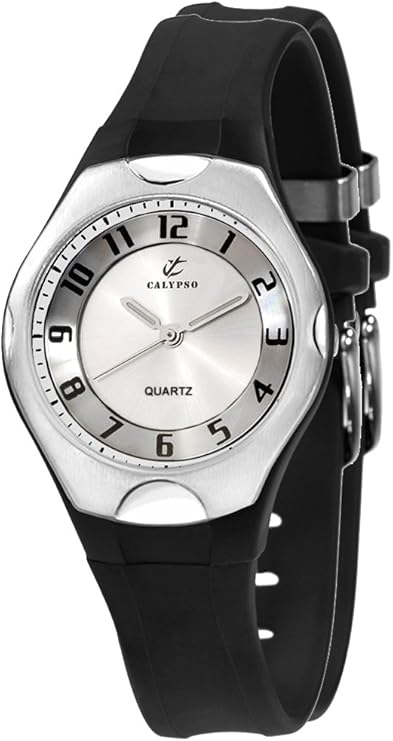 calypso 中性款石英手表银色表盘模拟显示和黑色塑料表带 k5162/1