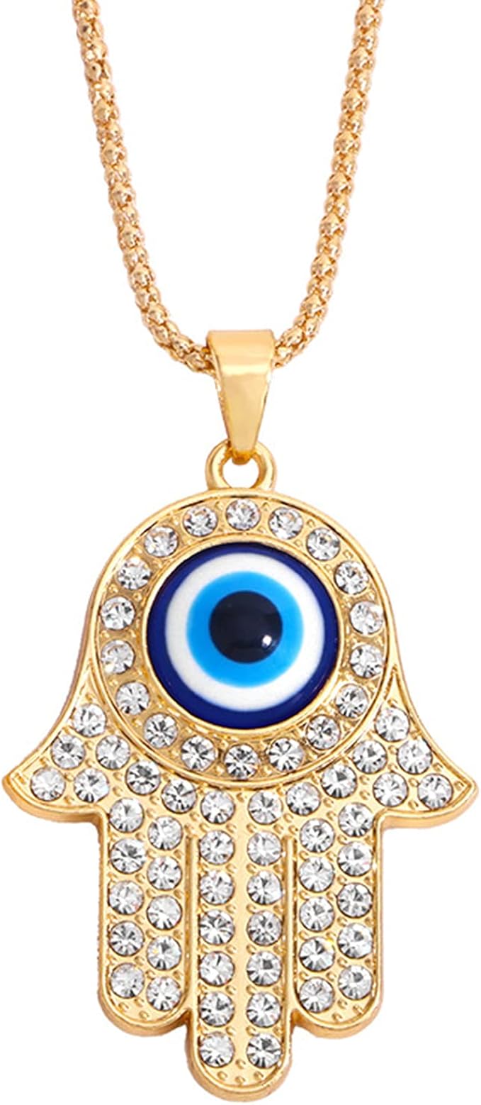 镀金哈姆萨邪恶*项链女士*三眼项链邪眼首饰 适合少女