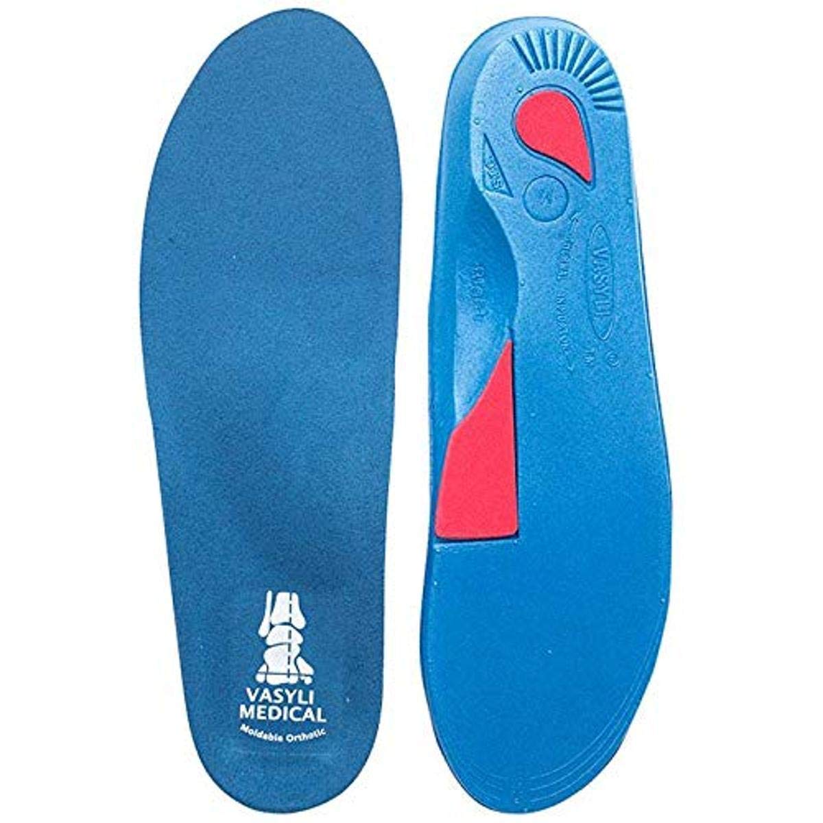 Vasyli custom full length insole, blue, medium size, heel mesh reduced slip, medium *, biomechanical control, effective relief *,* pronation, built-in back foot variable Angle