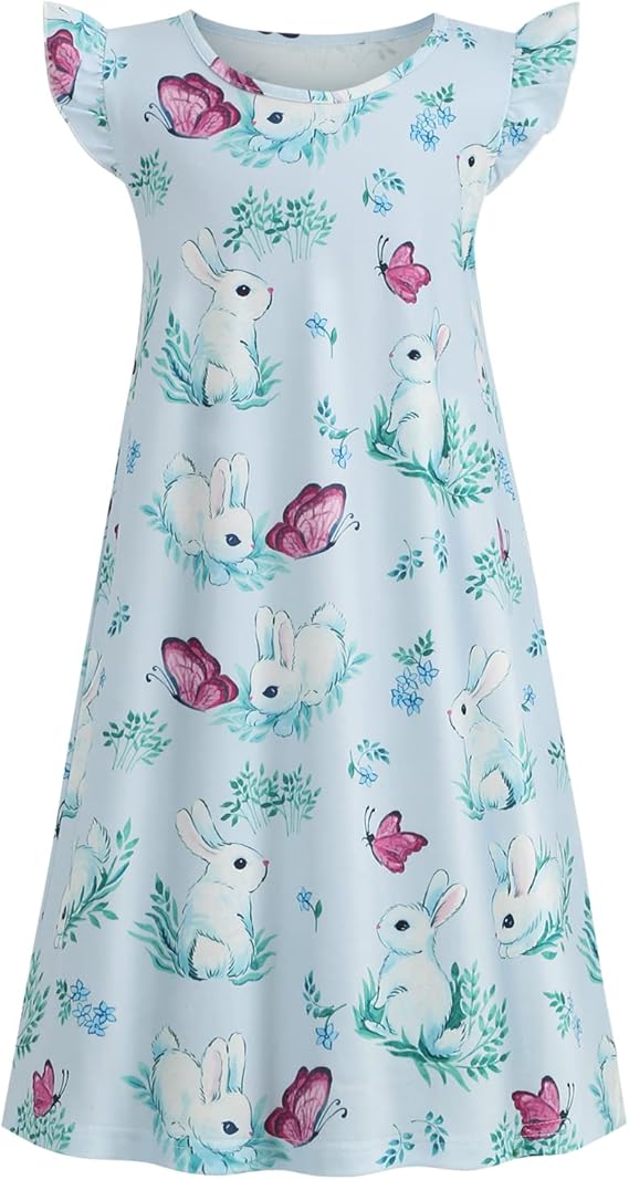 vackutliv 小女孩复活节连衣裙短袖兔子印花幼儿背心夏季服装儿童礼品
