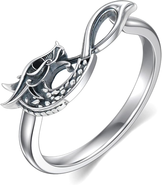 dragon ring 男式女式无限戒指纯银氧化龙戒指无限首饰礼品戒指尺寸 7