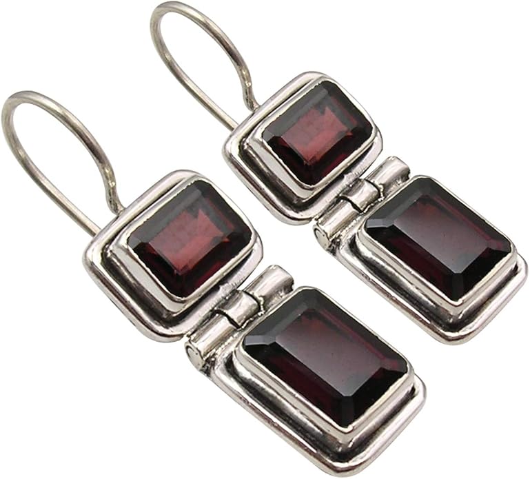 silverstarjewel 天然红石榴石 2 石法式耳坠 2.81 厘米 925 纯银