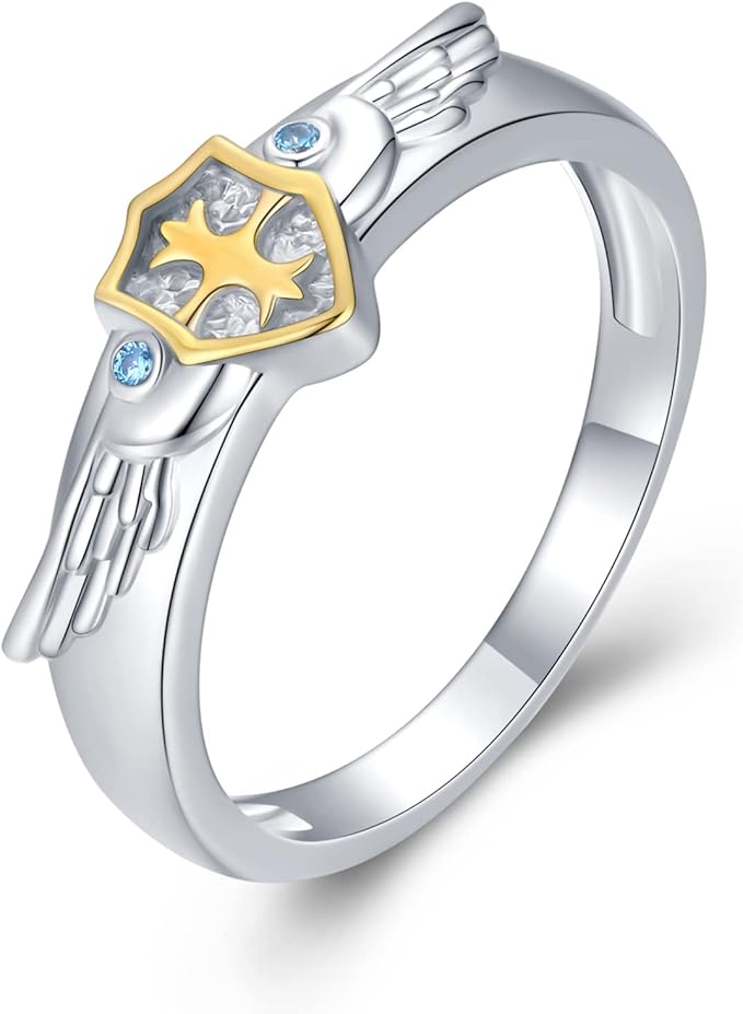 戒指 925 纯银十字架盾牌信仰戒指,适合女士女孩 守护天使珠宝礼品
