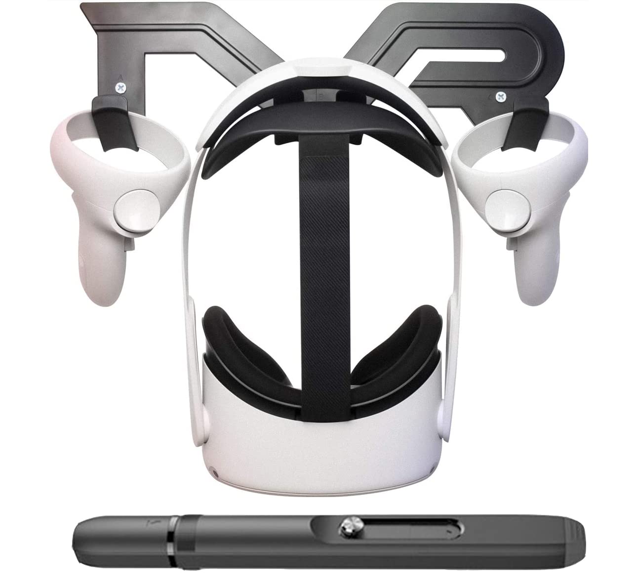 SINBeautiES VR wall-mounted storage stand hooks and cleaning pens for Meta/Oculus Quest 2, Quest, Rift S, HP Reverb G2, HTC Vive, Vive Pro, Cosmos, Valve Index, PS VR 2 And mixed reality headsets (bla