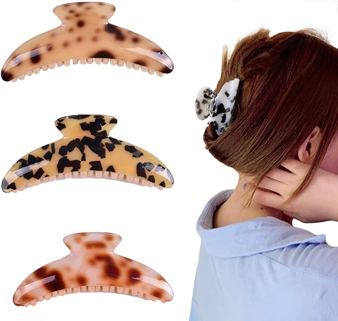 3 件时尚赛璐珞发爪,发夹玳瑁爪,香蕉夹玳瑁发夹,豹纹印花大号时尚