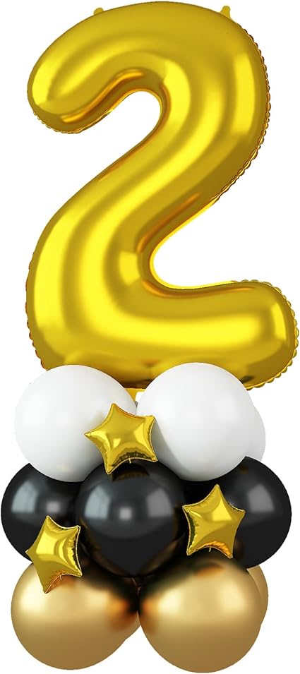 40 英寸 约101 6 厘米 金色数字2 气球 生日铝箔2 个气球大号数字氦气2 个气球带星星气球乳胶气球男孩女孩2 岁生日派对气球周年纪念装饰 玩具