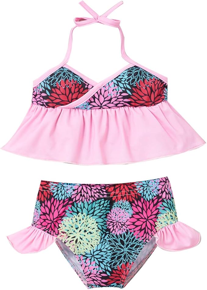 wesidom 女孩泳衣两件套比基尼泳装女孩泳衣 2-7t