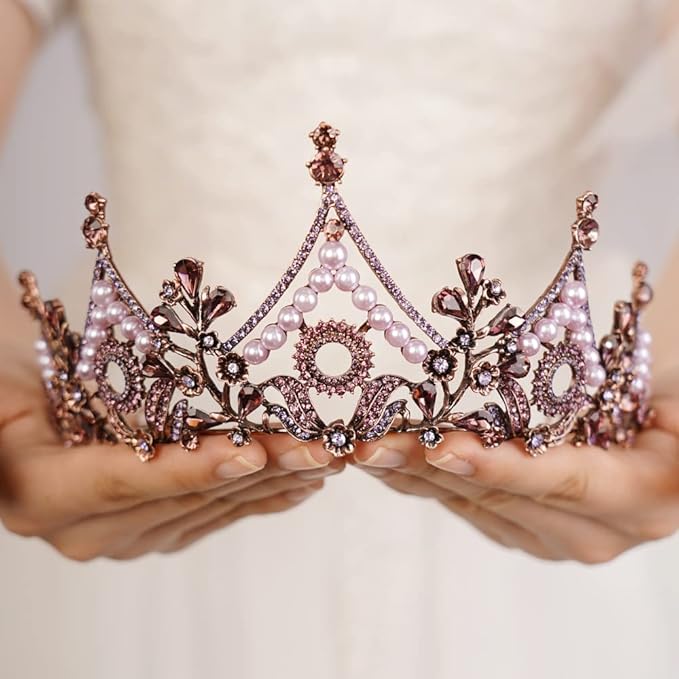 wekicici 巴洛克女王皇冠紫色水晶皇冠水钻公主婚礼头带 适合女士女孩