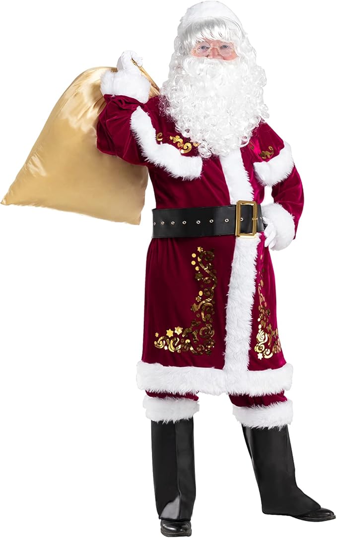 habibee 圣诞老人服装圣诞节 12 件套天鹅绒圣诞老人套装成人