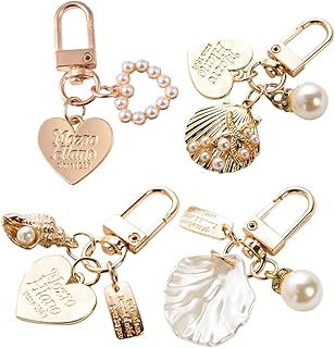 jojofuny 女士钥匙链 4 件珍珠贝壳形状钥匙圈 可爱女孩钥匙扣配件