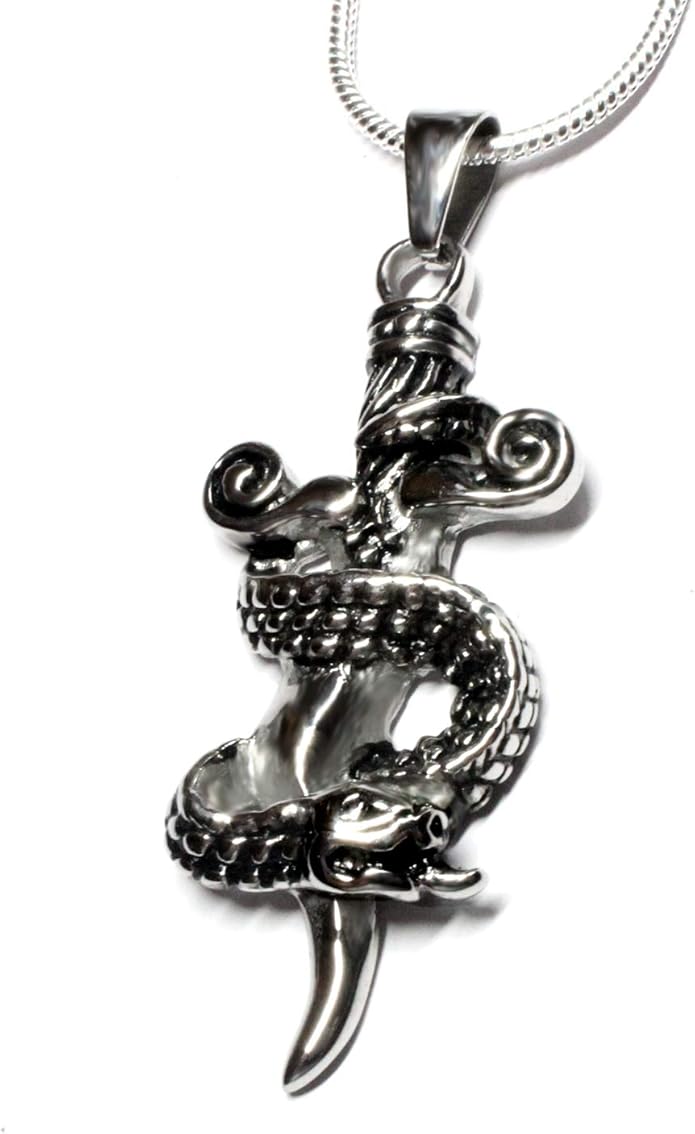 美丽的银饰华丽蛇设计不锈钢吊坠项链带5588厘米蛇形链